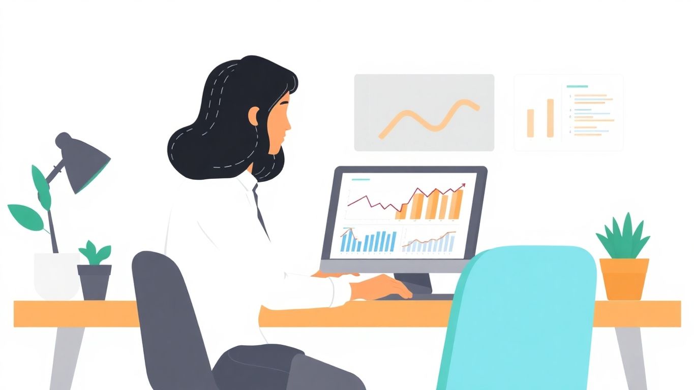 Person som analyserer data i et moderne kontor.