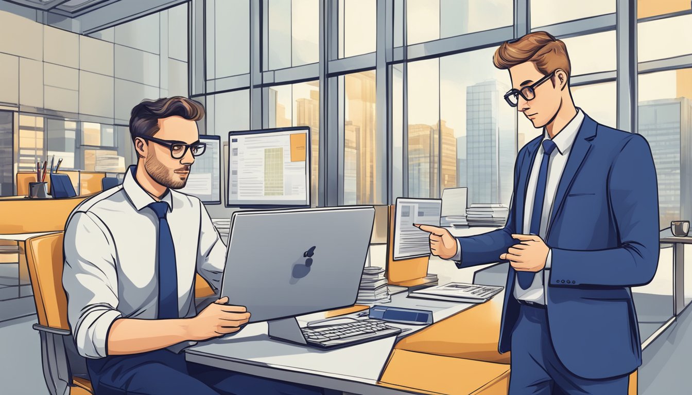 A business manager collaborates with colleagues on Facebook