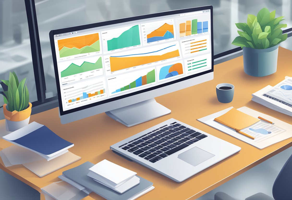A computer screen with Google Analytics dashboard open, showing advertisement management data