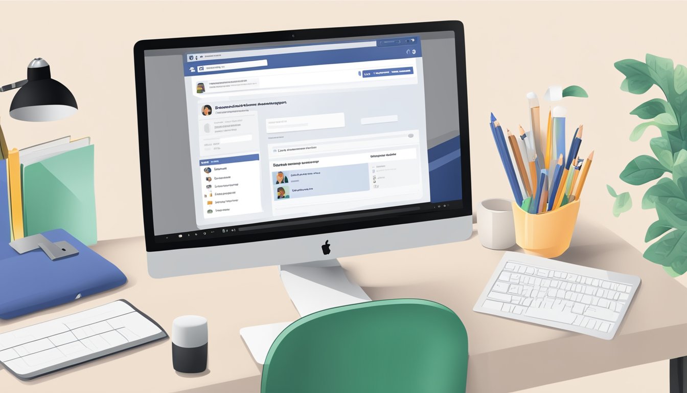 A computer screen displaying the Facebook homepage with the "Create a Business Manager Account" option highlighted and a cursor clicking on it