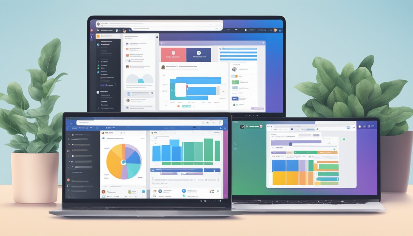 A laptop displaying the Instagram and Facebook Ads Manager interfaces side by side, with a seamless integration between the two platforms