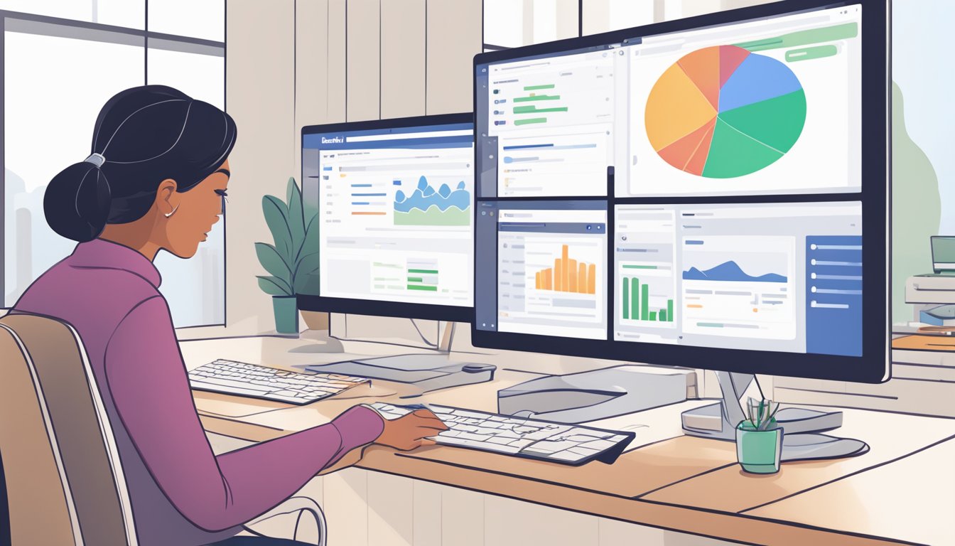 A person analyzing and reporting on Facebook Ads Manager on a computer screen