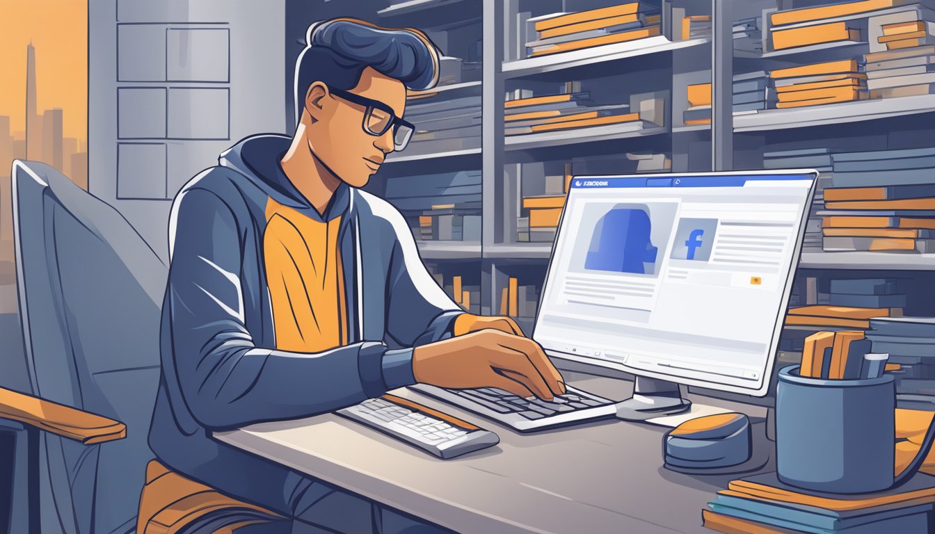 En person som bruker en datamaskin til å administrere produktdatabaser på Facebook