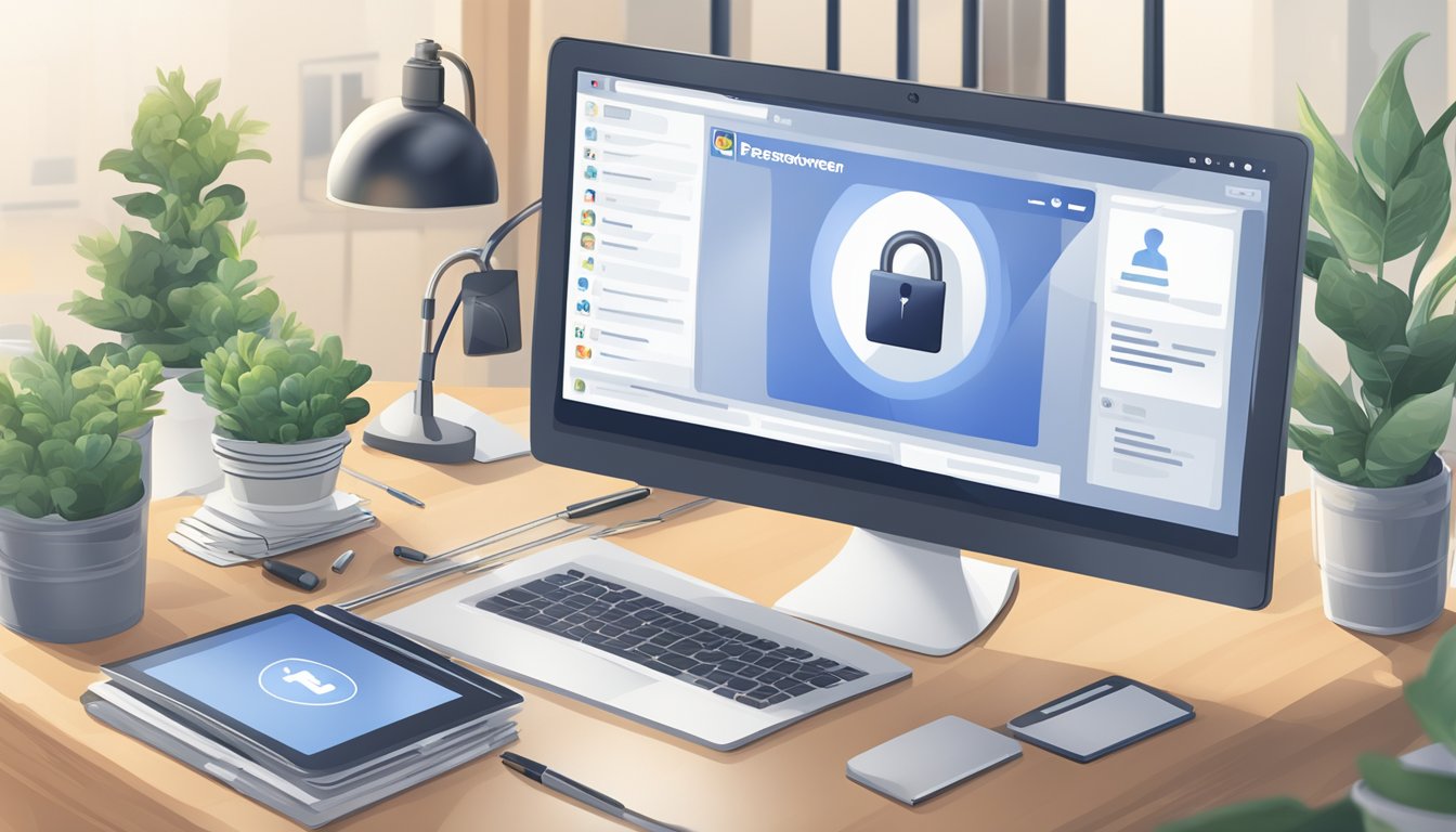 A computer screen with "Sikkerhet og Personvern business facebook" displayed, with a padlock icon and privacy settings visible