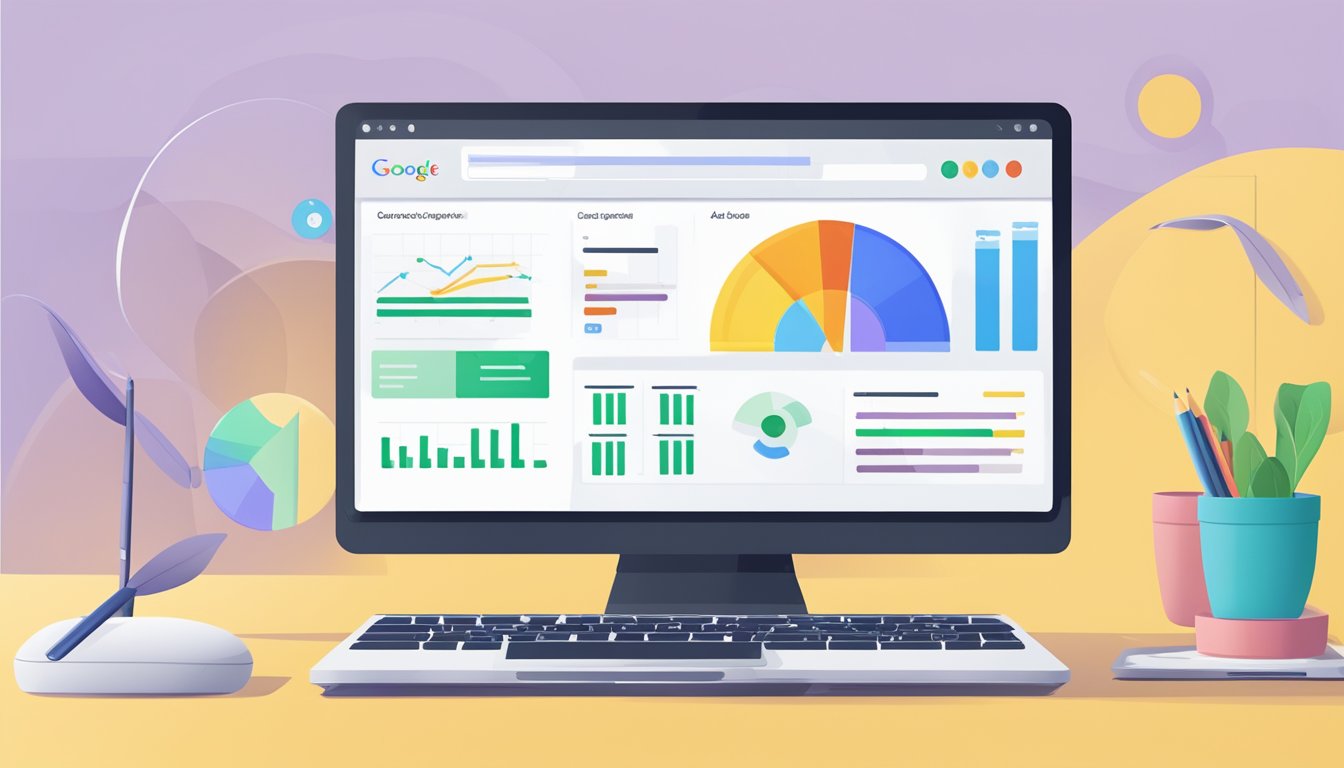 En datamaskin med en Google Ads landingsside og konverteringssporing data vist på skjermen
