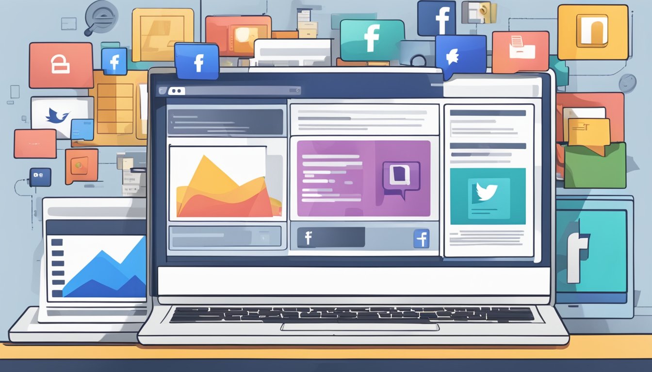 En bærbar datamaskin som viser ulike Facebook annonseformater og innhold