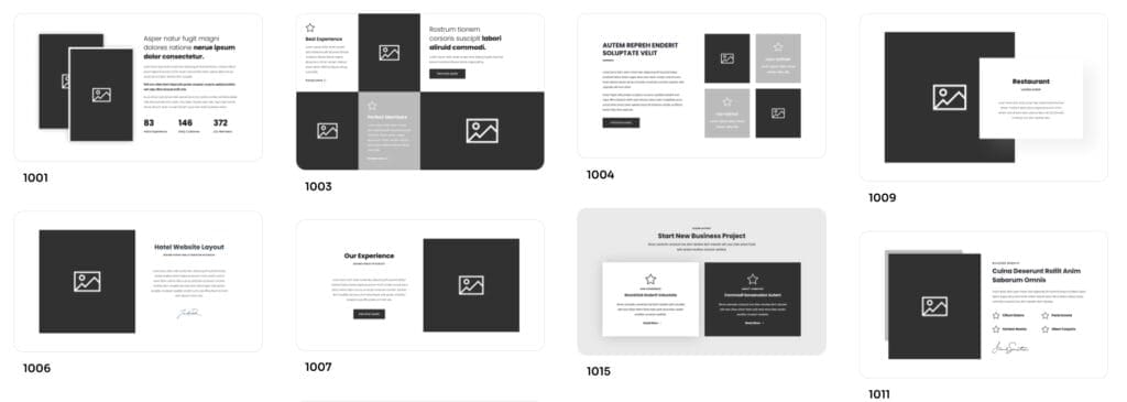 Ensamling av designelementer i svart og hvitt.