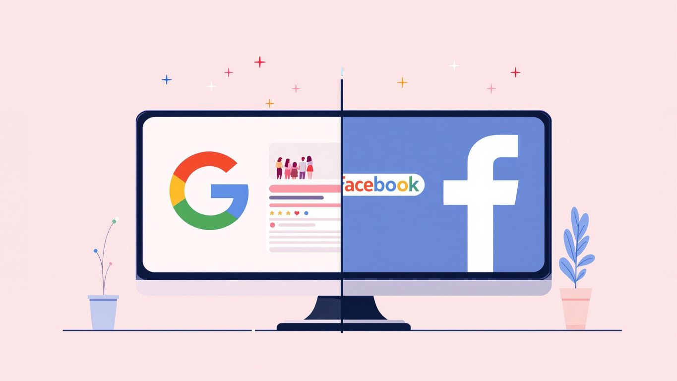 Illustrasjon av Google og Facebook annonsering