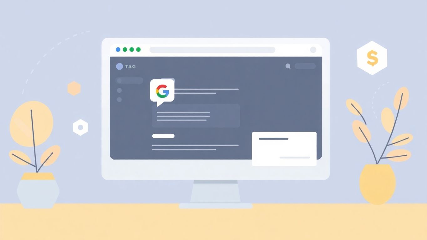 Google Tag Manager veiledning med moderne illustrasjon.