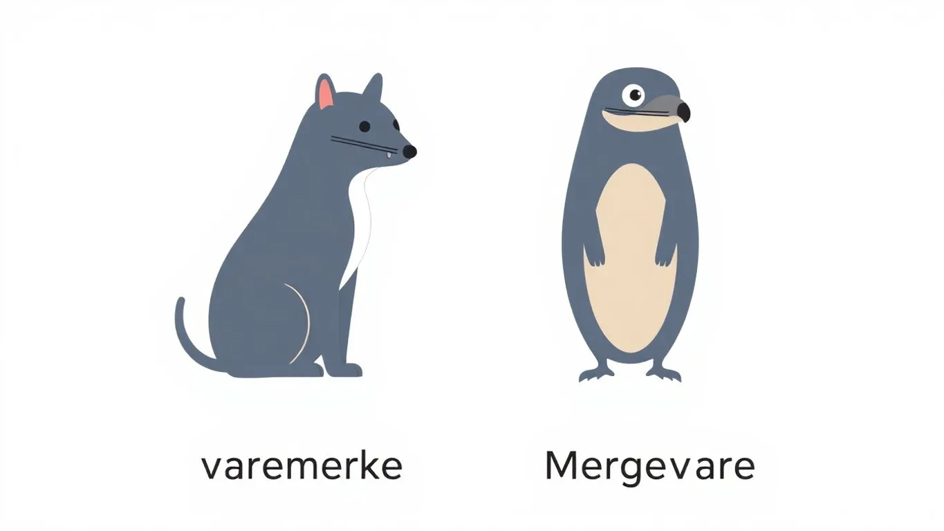 Illustrasjon av varemerke og merkevare forskjeller.