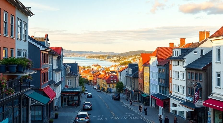 Bygninger og gater i Hamar, Norge.