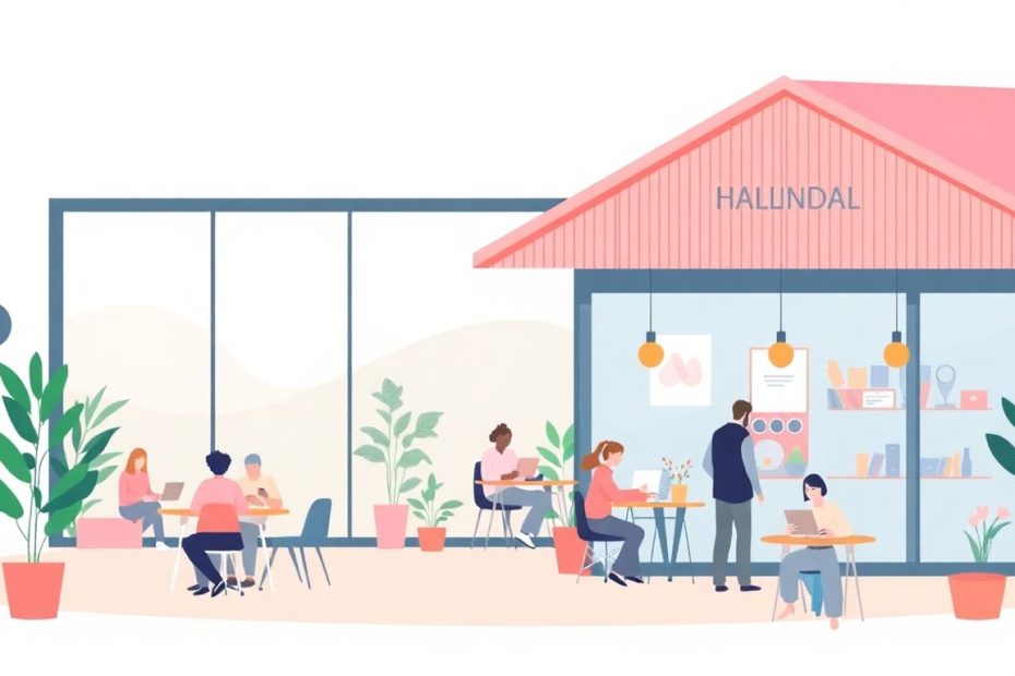 Moderne illustrasjon av innovasjonshub i Hallingdal.