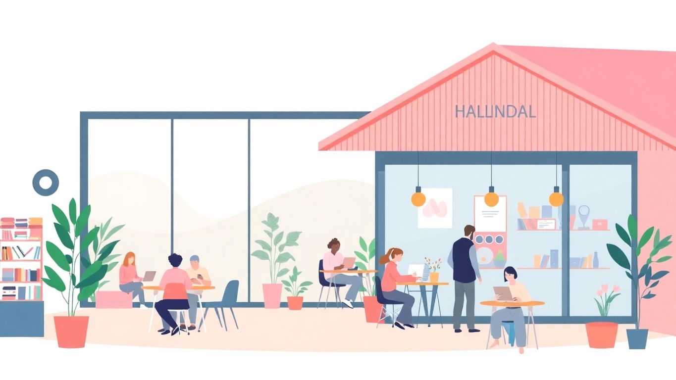 Moderne illustrasjon av innovasjonshub i Hallingdal.