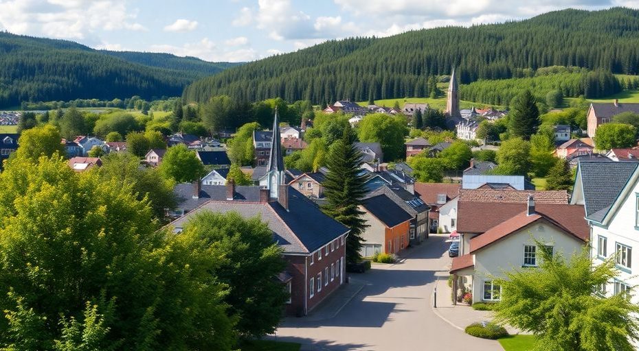 Elverum by med grønne omgivelser.