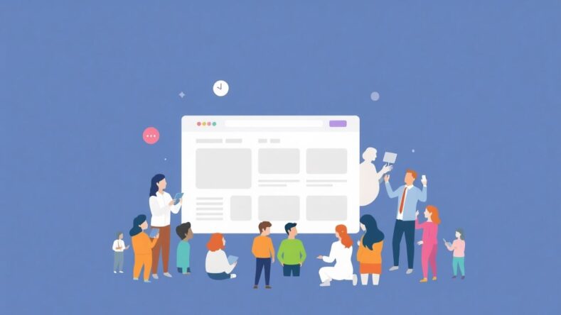Moderne illustrasjon av en hjemmeside med kunder. {{brizy_dc_image_alt entityId=