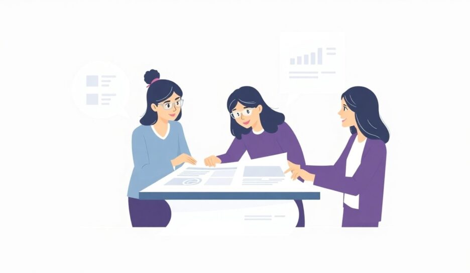 Illustrasjon av småbedrifter som jobber med markedsplan.