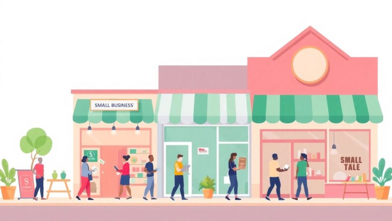 Illustrasjon av småbedrifter som blomstrer. {{brizy_dc_image_alt entityId=