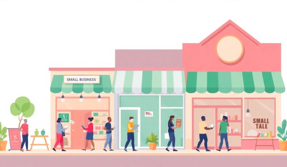 Illustrasjon av småbedrifter som blomstrer. {{brizy_dc_image_alt entityId=