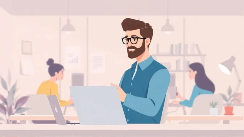 Digital forretningsutvikler i et samarbeidende arbeidsrom.