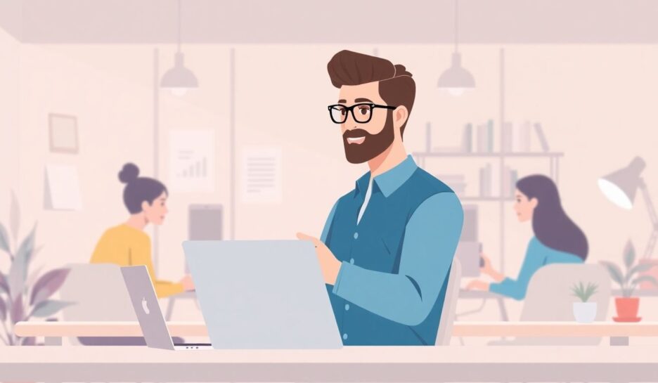 Digital forretningsutvikler i et samarbeidende arbeidsrom.