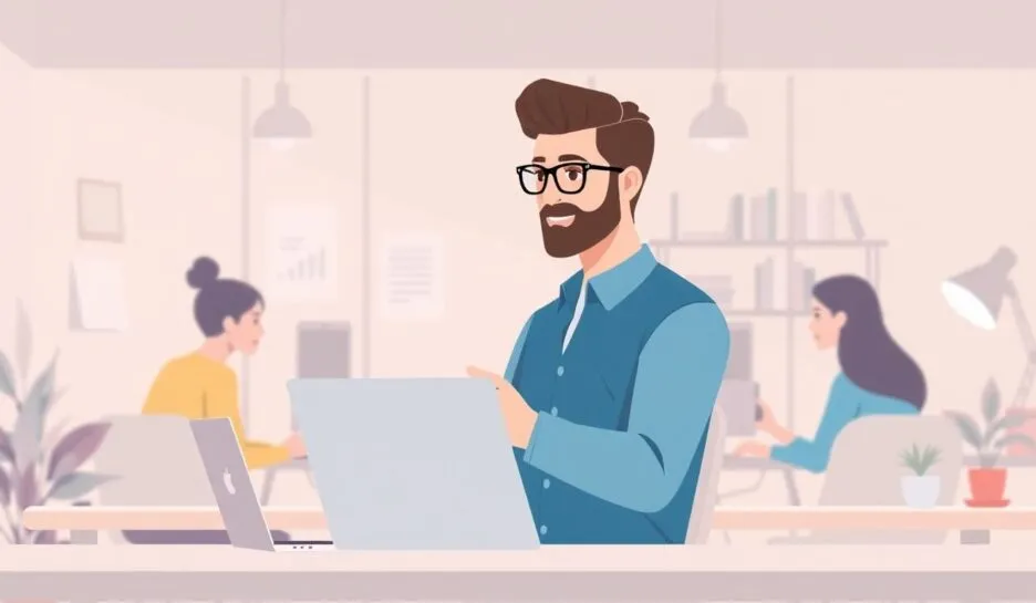 Digital forretningsutvikler i et samarbeidende arbeidsrom.