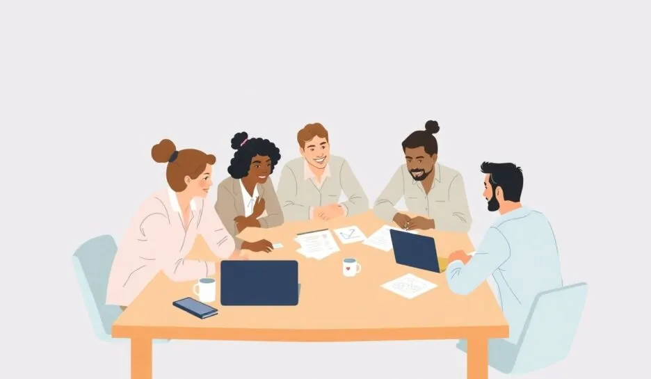 1a8666c4thumbnail Gruppe av gründere i brainstorming-økt.