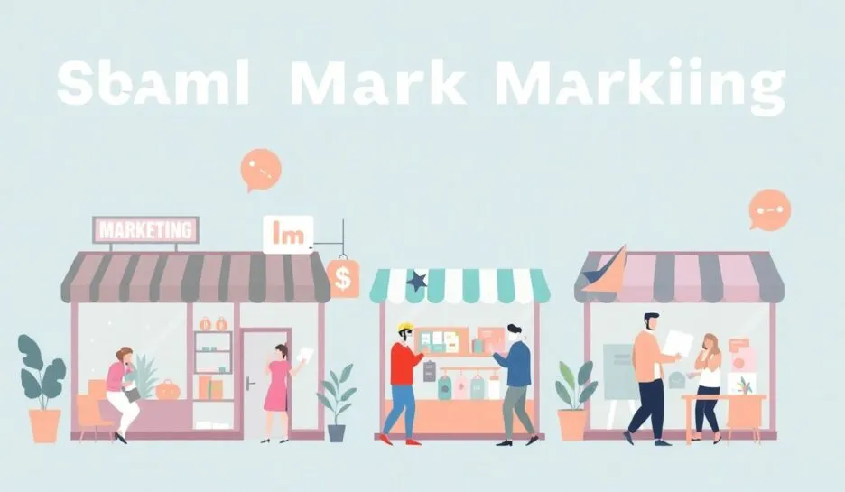 Illustrasjon av små bedrifter med kreative markedstiltak.