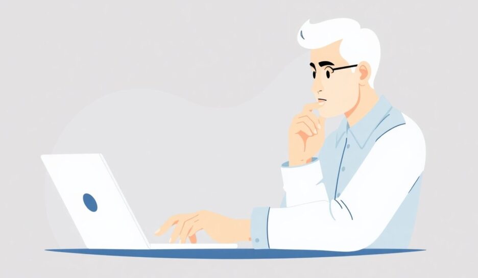 Illustrasjon av en liten bedriftseier med laptop.