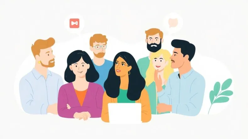 Illustrasjon av forskjellige personas i samarbeid.