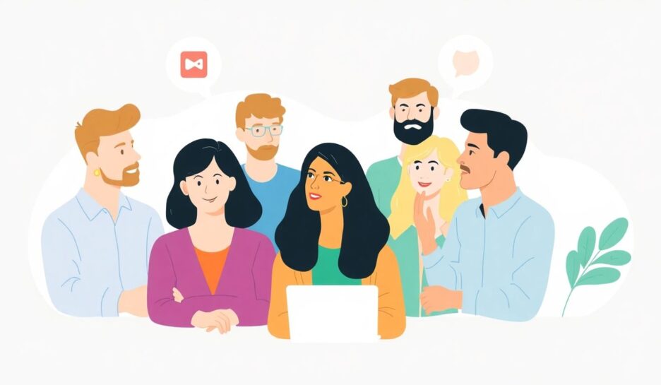 Illustrasjon av forskjellige personas i samarbeid.