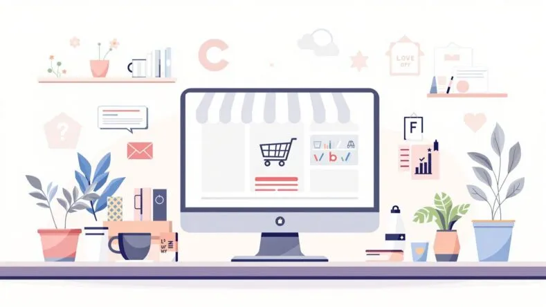 Illustrasjon av en nettbutikk for småbedrifter.
