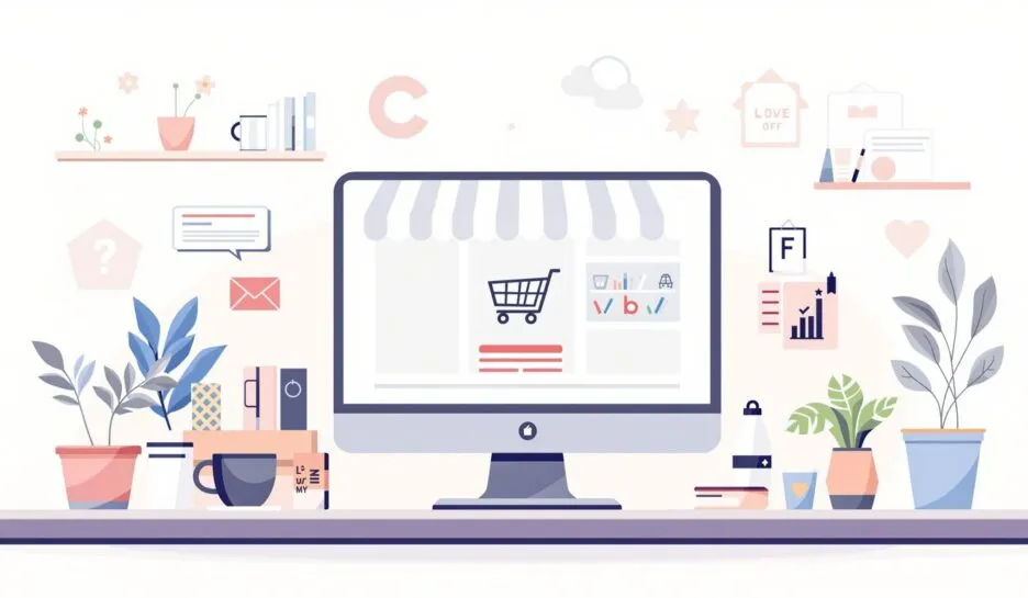 Illustrasjon av en nettbutikk for småbedrifter.