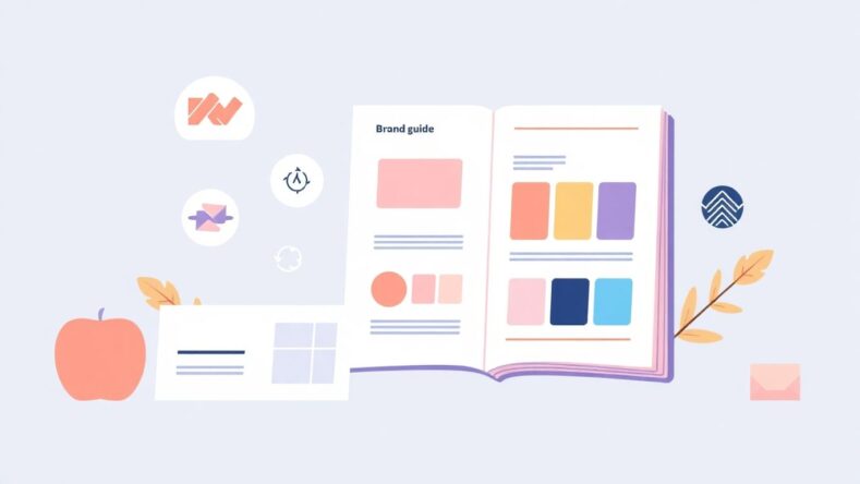 Illustrasjon av en brandguide med myke farger. {{brizy_dc_image_alt entityId=