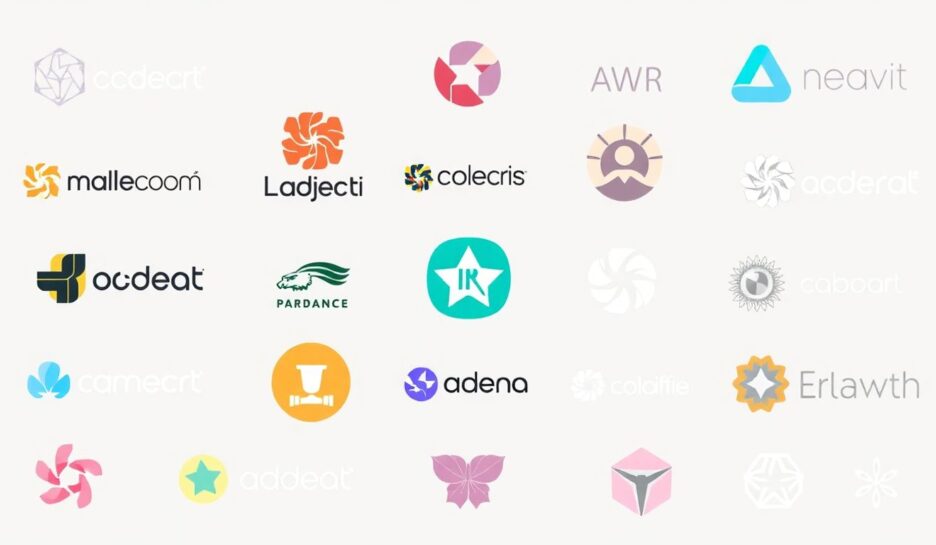 Illustrasjon av logoer i moderne stil. {{brizy_dc_image_alt entityId=