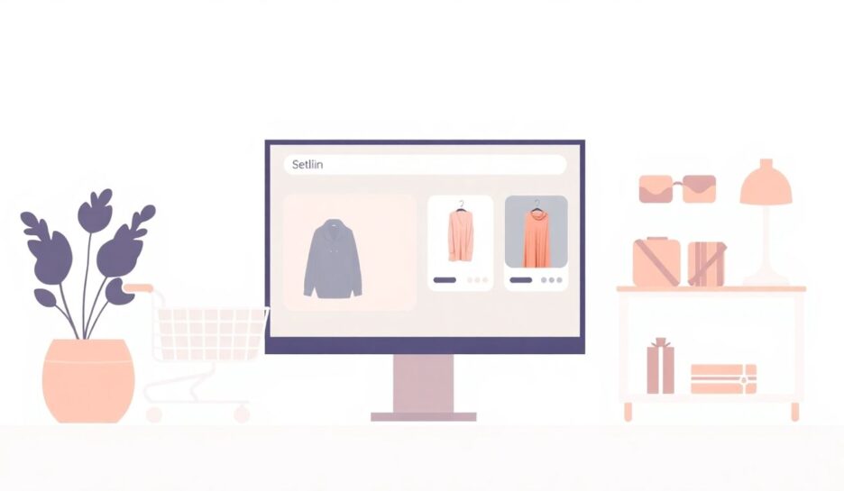 Illustrasjon av en nettbutikk med moderne design.