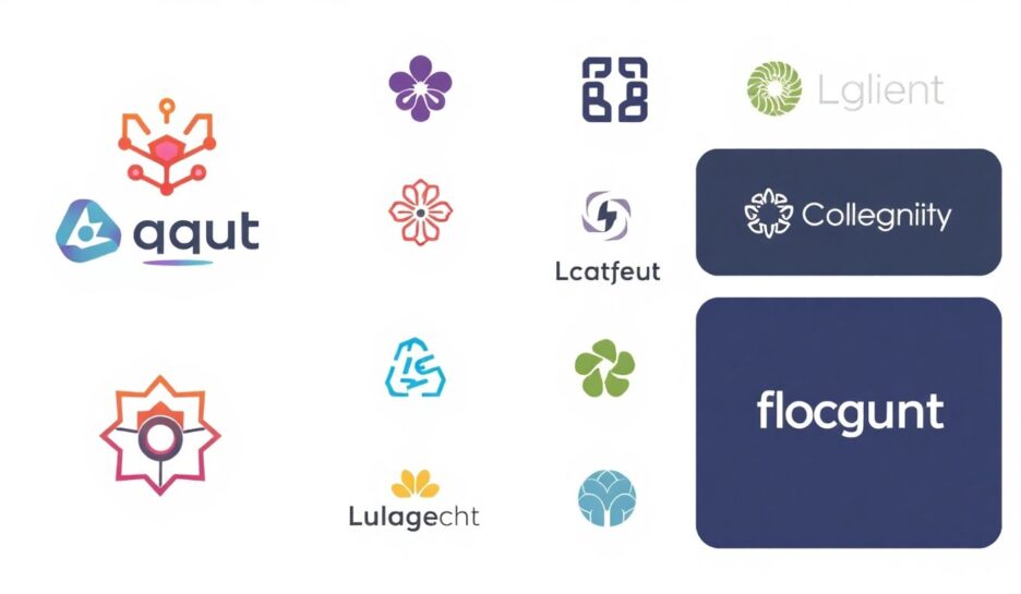 542b07a9thumbnail Moderne illustrasjoner av unike logoer i myke farger.