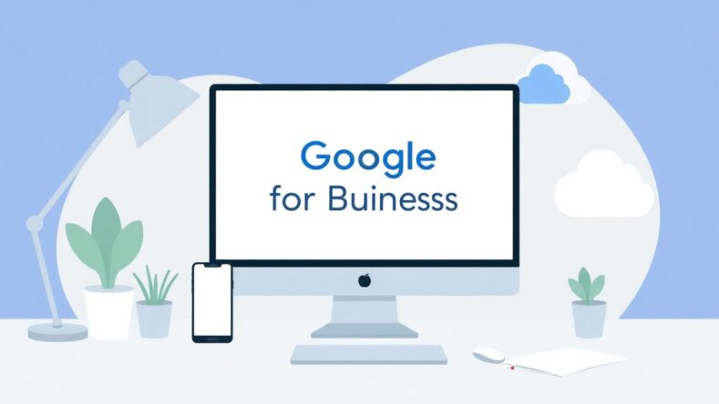 Illustrasjon av kontor med Google for Business verktøy. {{brizy_dc_image_alt entityId=