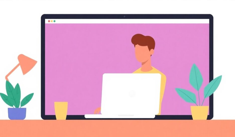 Illustrasjon av person som bruker laptop. {{brizy_dc_image_alt entityId=