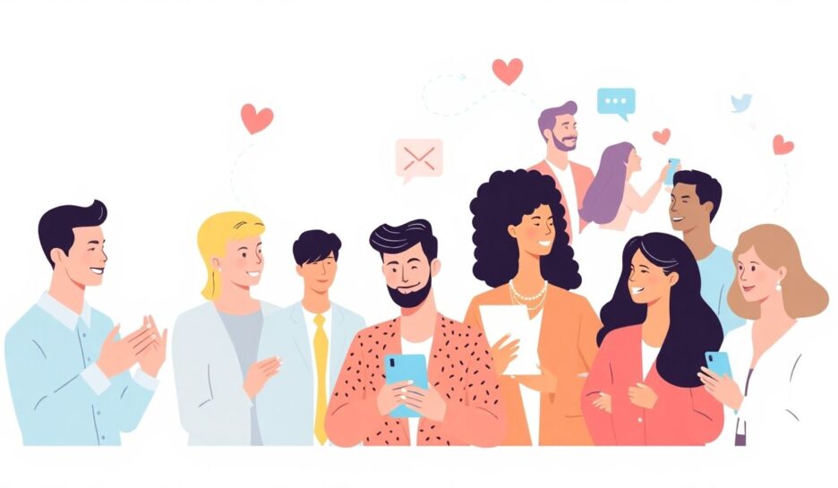 Mennesker som bruker sosiale medier for leadgenerering. {{brizy_dc_image_alt entityId=