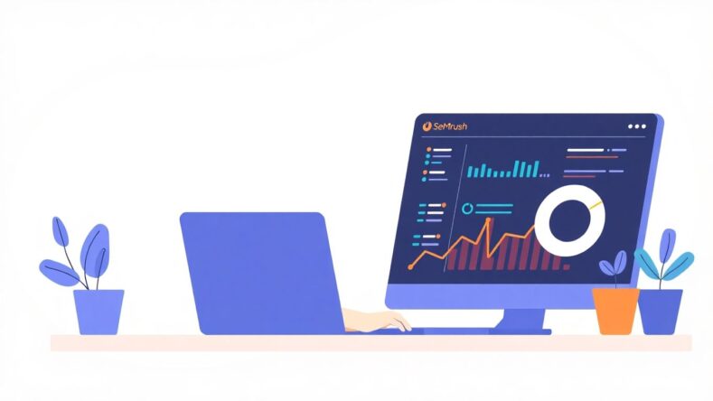 Illustrasjon av nybegynner som bruker SEO-verktøy. {{brizy_dc_image_alt entityId=