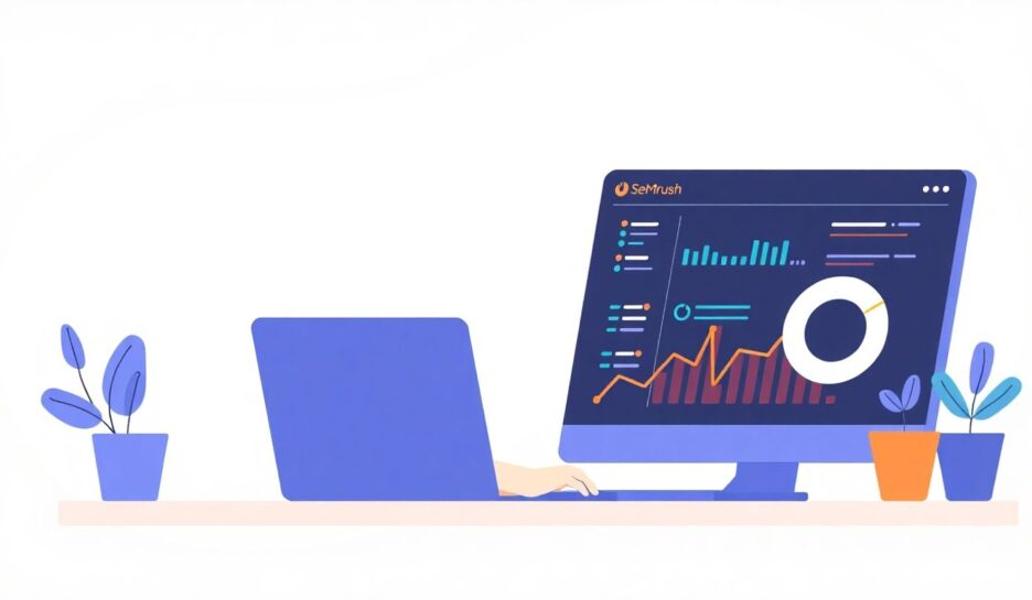 Illustrasjon av nybegynner som bruker SEO-verktøy. {{brizy_dc_image_alt entityId=