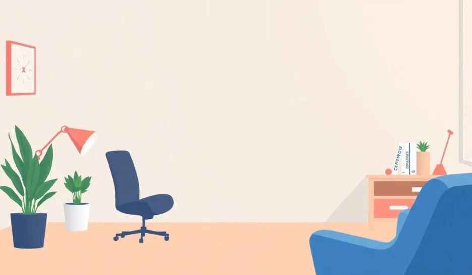 Illustrasjon av et rent og moderne arbeidsmiljø.