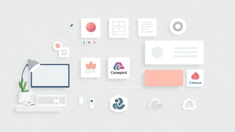 Illustrasjon av logo design prosess med myke farger.