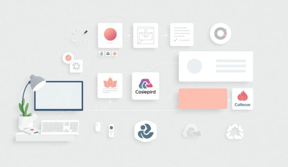 Illustrasjon av logo design prosess med myke farger.