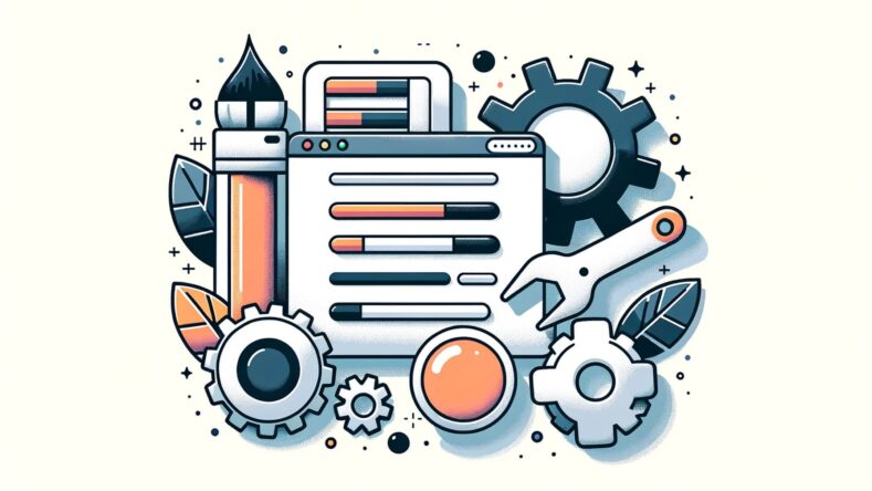 DALL·E-2023-10-24-16.52.19-Illustration-portraying-customization-and-adjustment-of-a-website.-It-features-tools-like-a-paintbrush-gears-and-sliders-suggesting-website-tweaks-
