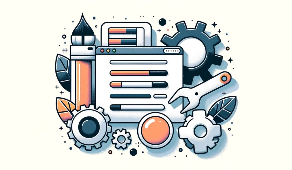 DALL·E-2023-10-24-16.52.19-Illustration-portraying-customization-and-adjustment-of-a-website.-It-features-tools-like-a-paintbrush-gears-and-sliders-suggesting-website-tweaks-