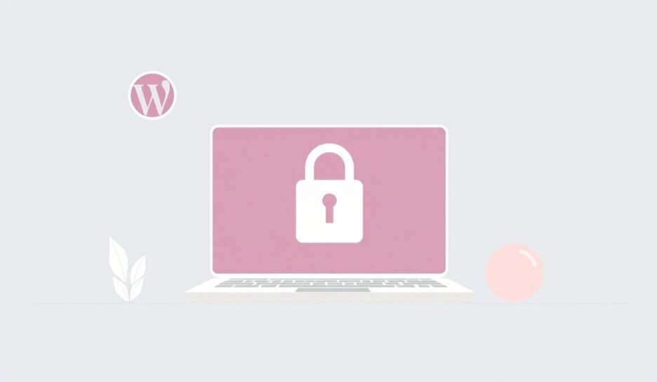 Sikker WordPress innlogging med laptop og lås ikon.