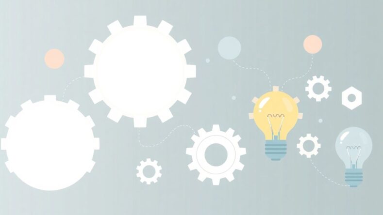 Illustrasjon av produktutvikling med myke farger. {{brizy_dc_image_alt entityId=