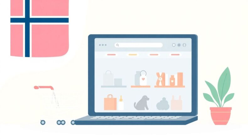 Illustrasjon av en norsk nettbutikk med moderne design.