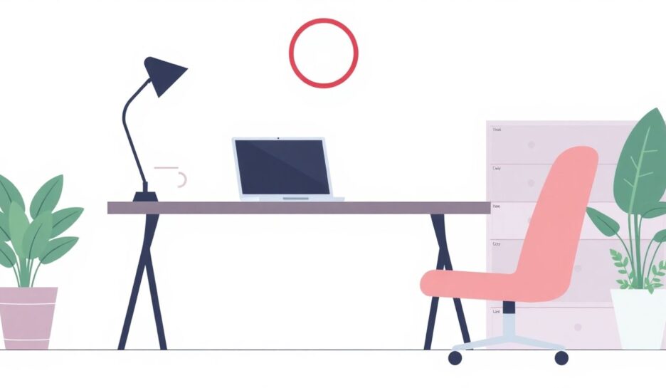 Illustrasjon av enkeltmannsforetak med skrivebord og laptop.